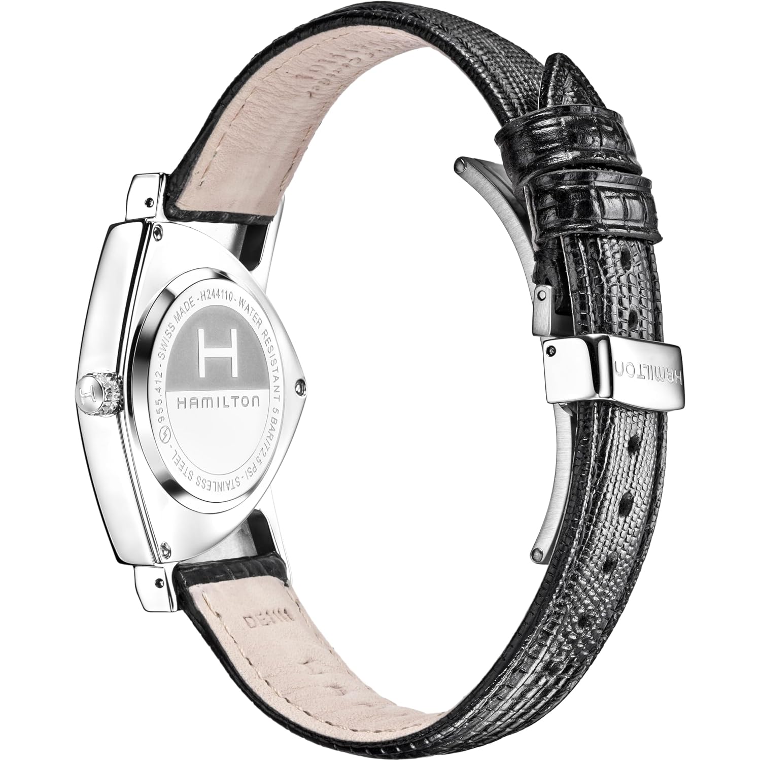 Hamilton Ventura Swiss Quartz Men'S Watch, 32Mm X 50Mm Stainless Steel Case, Swiss Made, Black Dial Analog Wrist Watch For Men, 50M Waterproof, Mineral Crystal