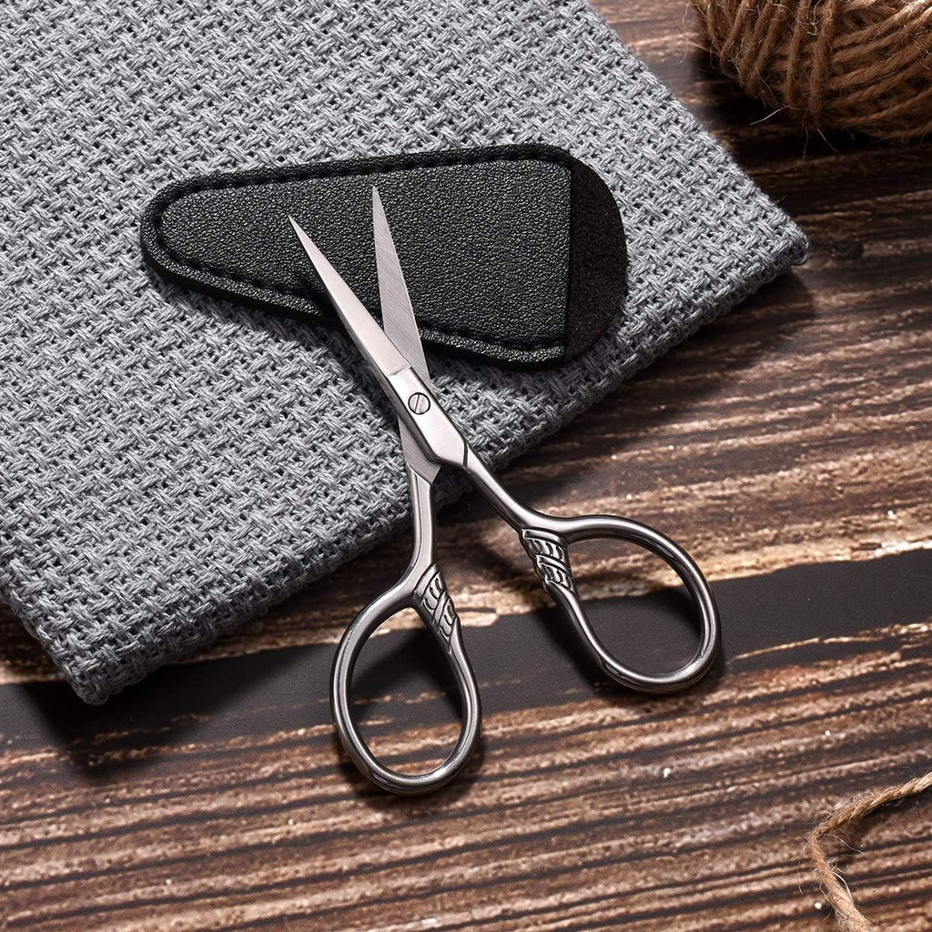 Small Precision Scissors, 3.5Inch Stainless Steel Multi-Purpose Vintage Beauty Grooming Kit For Facial Hair, Eyebrow, Eyelash, Beard, Moustache With Pu Sheath