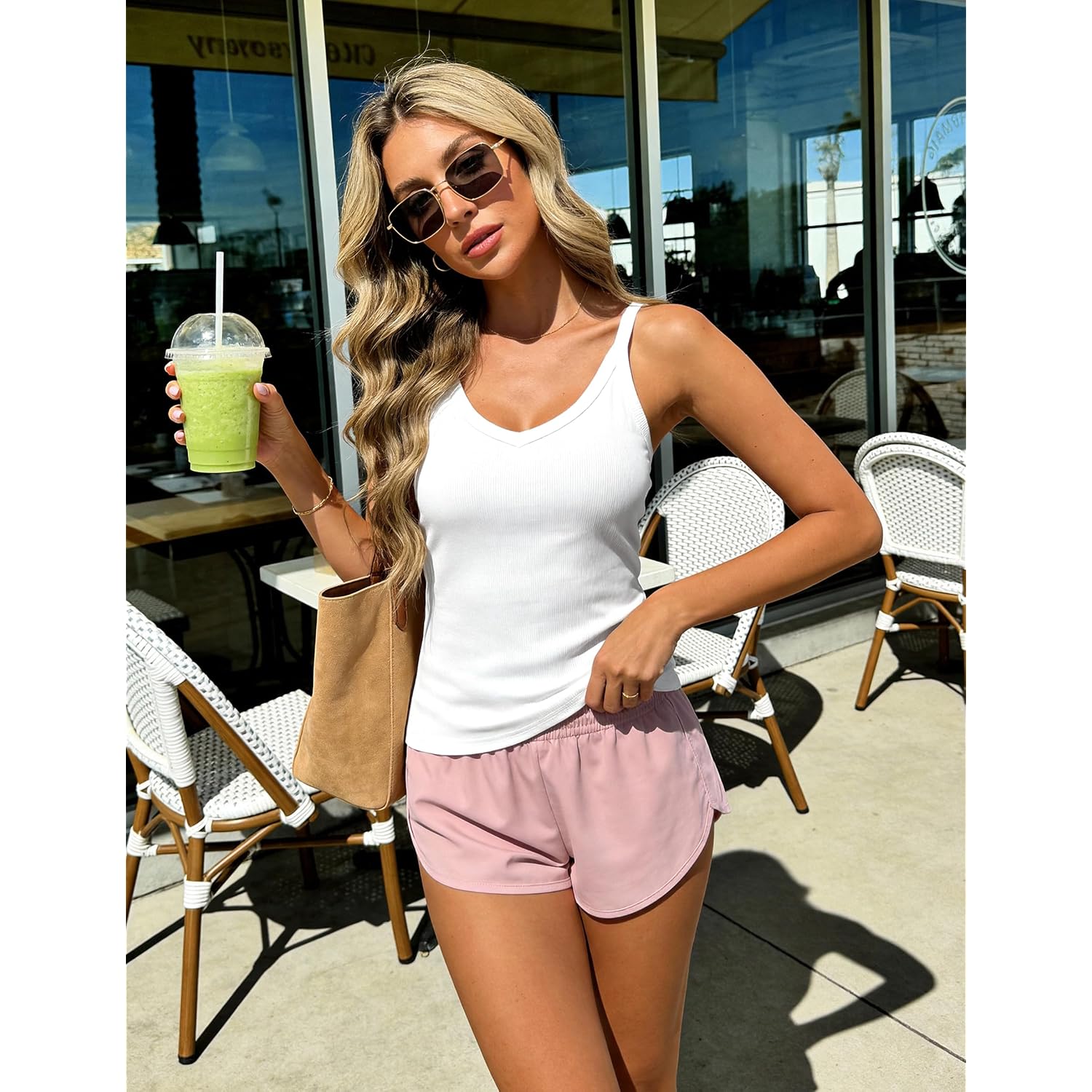 Quenteen 2026 Womens V Neck Crop Ribbed Tank Tops Basics Spaghetti Strap Summer Tops Fitted Stretchy Fashion Camis