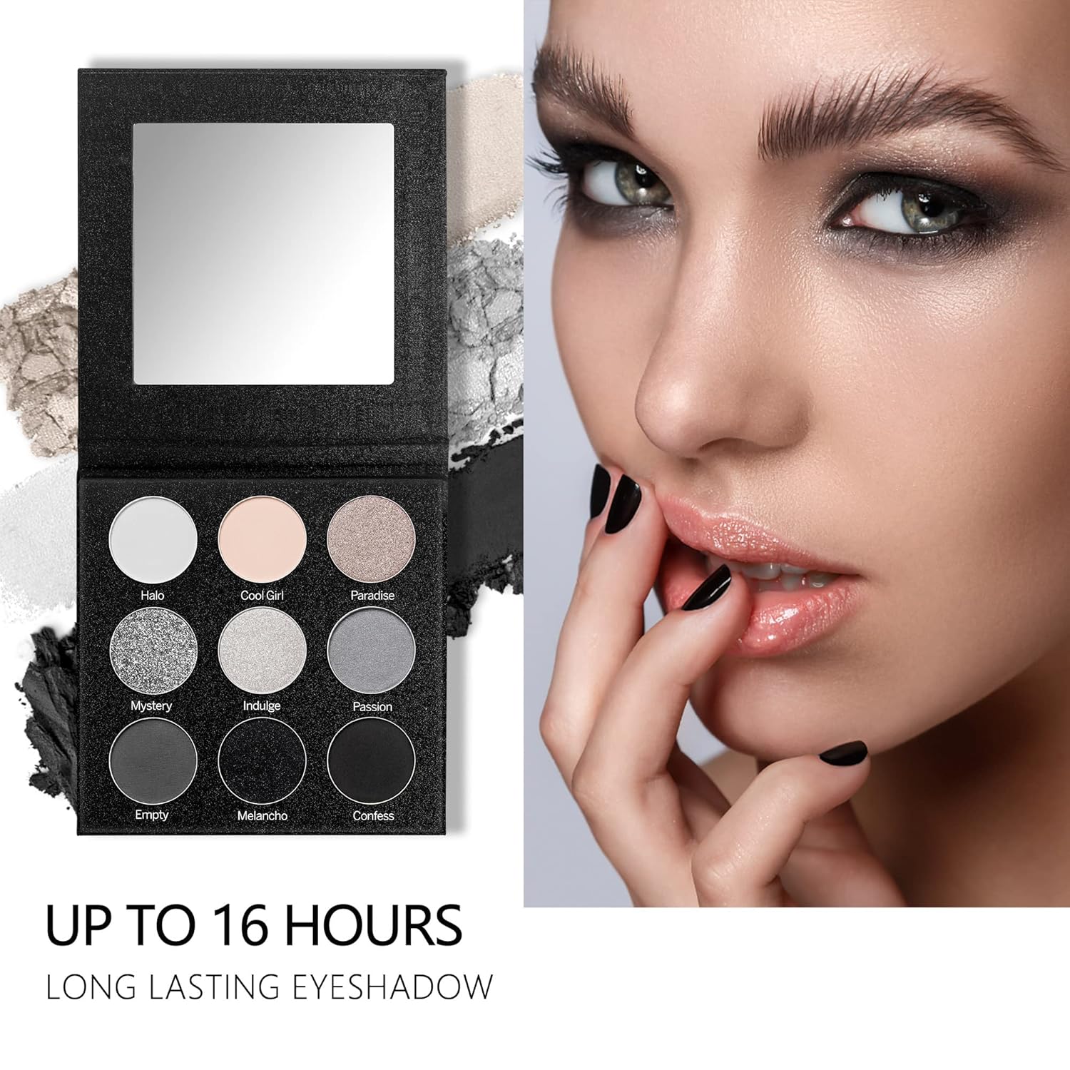 MAKI YIKA Black Grey Smokey Eyeshadow Palette Matte Black White Gray Silver Smoky Eye Shadow 9 Colors Eyeshadows Eye Makeup For Goth Look -9Black
