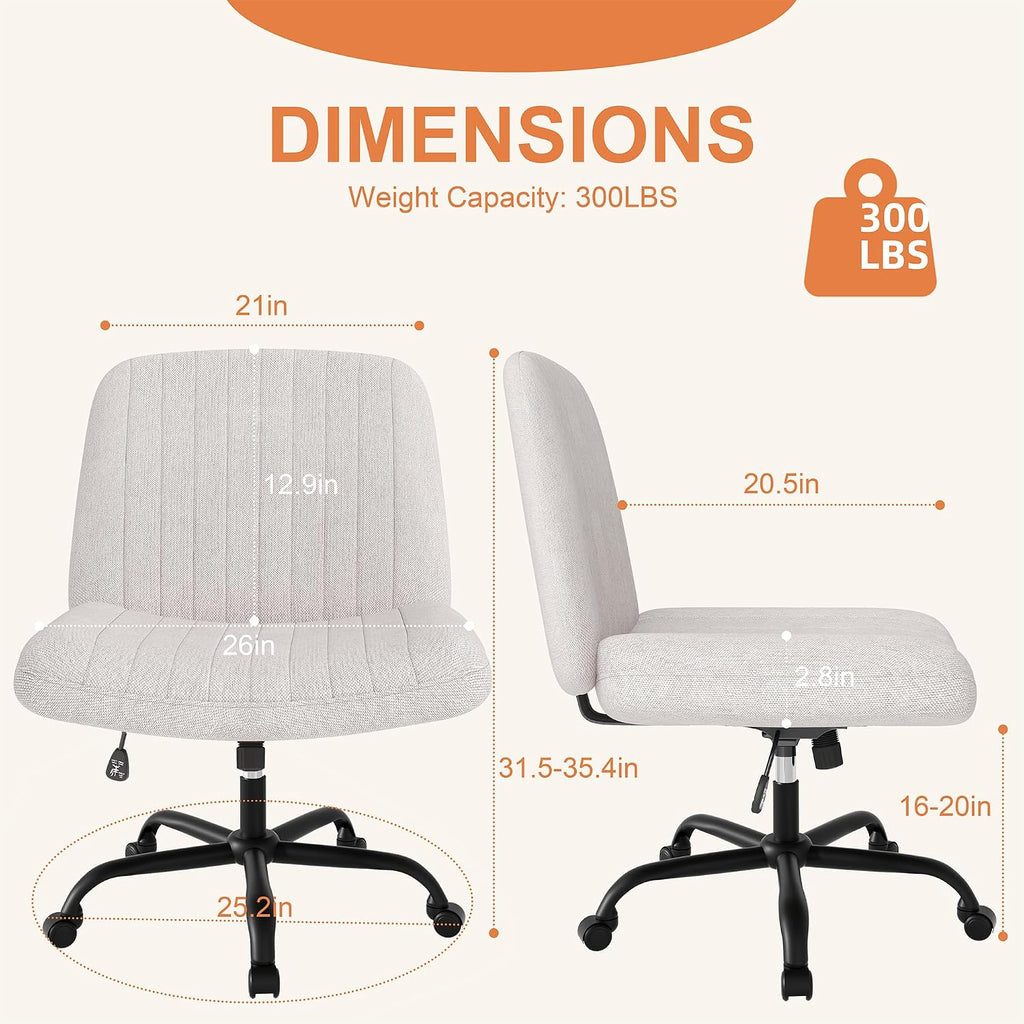 Shintenchi Criss Cross Chair,Cross Legged Office Seat With Wheels Armless Swivel Vanity Chair,Height Adjustable Wide Computer Task Seating For Home Office,Beige