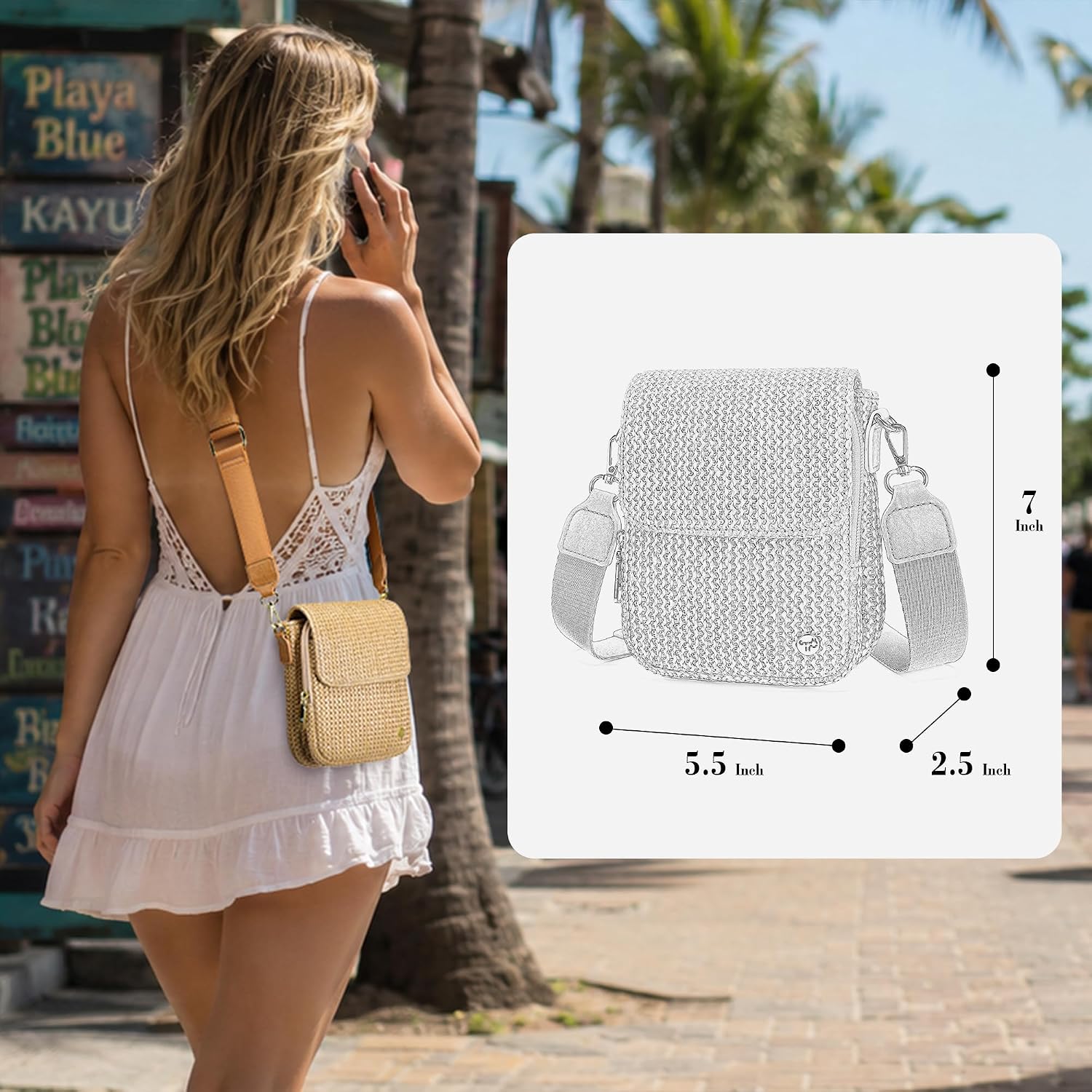 Faux Straw Crossbody Bags For Women Small Summer Purse Rfid Woven Phone Bag Travel Beach Hawaiian Essentials Gifts