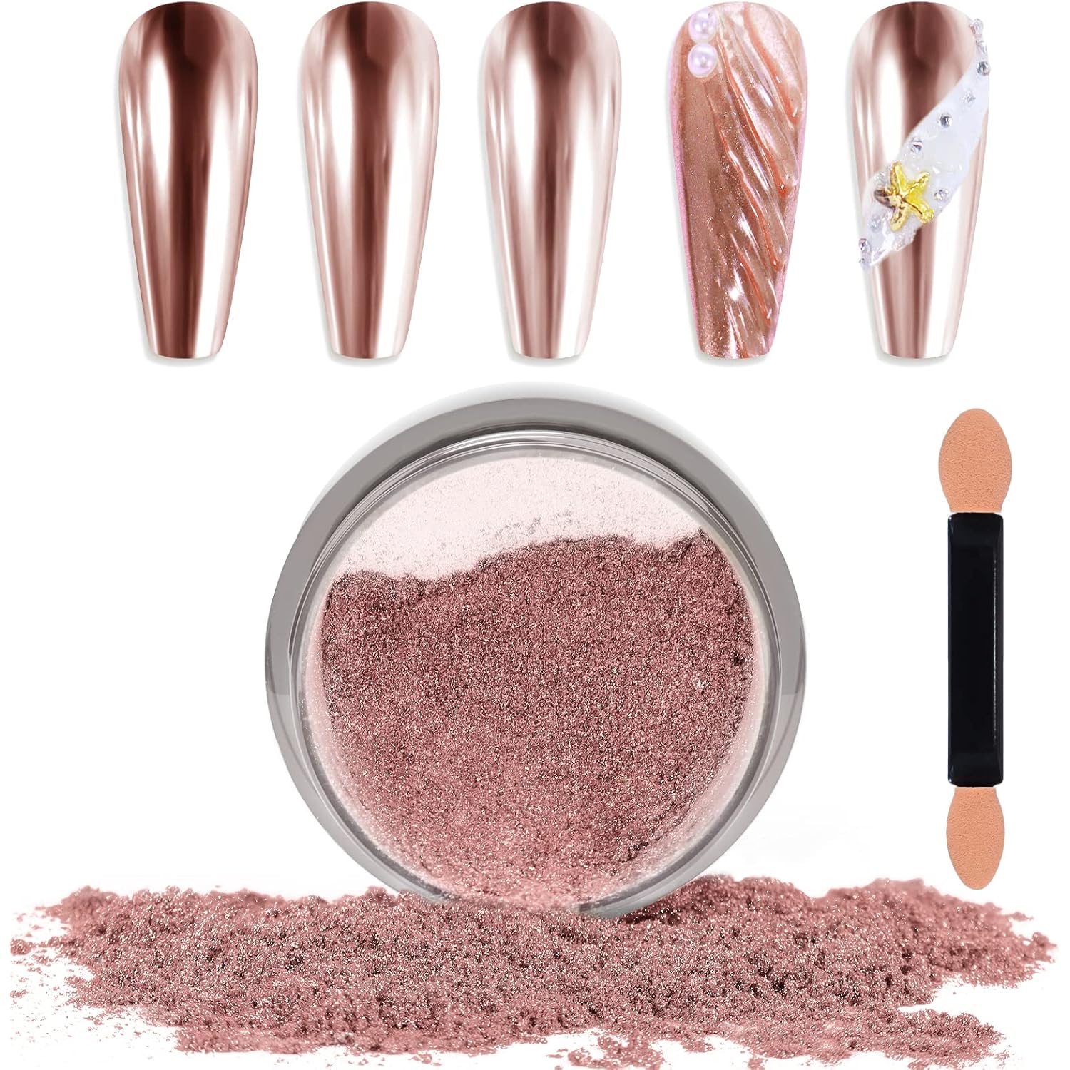 Laza Chrome Nail Powder Mirror Effect Metallic Dust Holographic Glitter Glazed Manicure Decoration Reflective Pigment for DIY Gel Polish Nail Art, Resin Craft, Gifts - Rose Gold