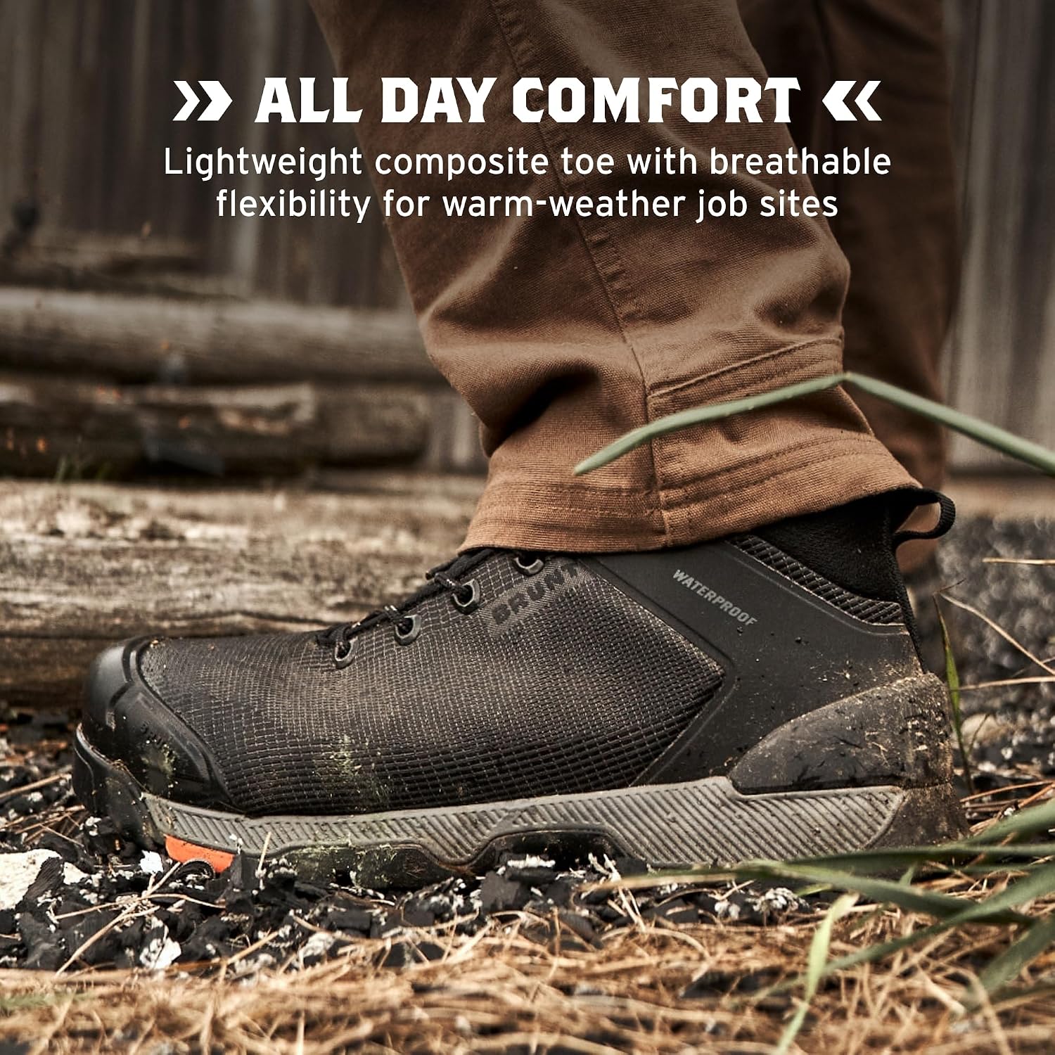 Brunt Ryng (Comp Toe) -Men'S Lightweight Waterproof Composite Toe Work Boot - Eh Rated - Slip + Oil Resistant - Heat-Resistant Sole - Breathable, Flexible Fit - Adjustable