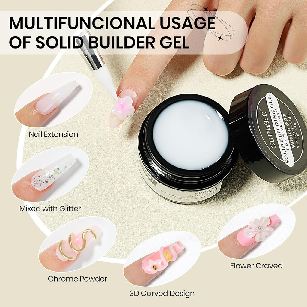 Solid Sculpture Builder Gel, 3D Nail Gel Milky White Non-Stick Hand Nail Extension Gel for Carving Patterns Decoration Nail Art Emboss Hard Gel for Nails Mnicure DIY at Home 14g(0.49 oz)