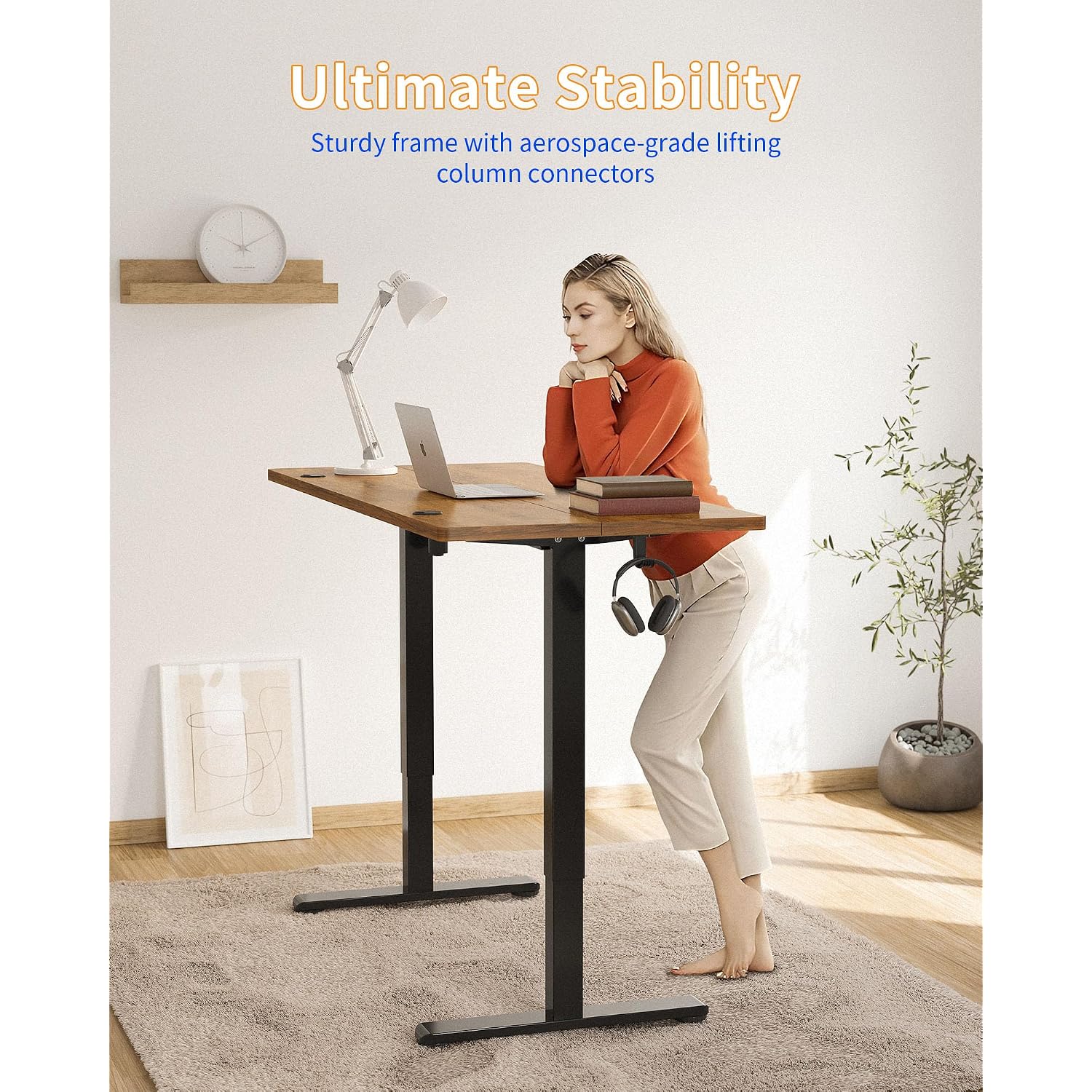 Yihayo Electric Standing Desk, 48 X 24 Inches Stand Up Desk With Splice Board, Adjustable Height Desk, Computer Desk For Home Office, Black Frame/Rustic Brown Top