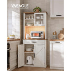 Vasagle Liry Collection - Pantry Cabinet With Lights And Charging Station, Kitchen Storage Cabinet With Doors And Drawer, 15.6 X 31.7 X 71.1 Inches, Farmhouse Style, Rustic White Ubbk363W12V2