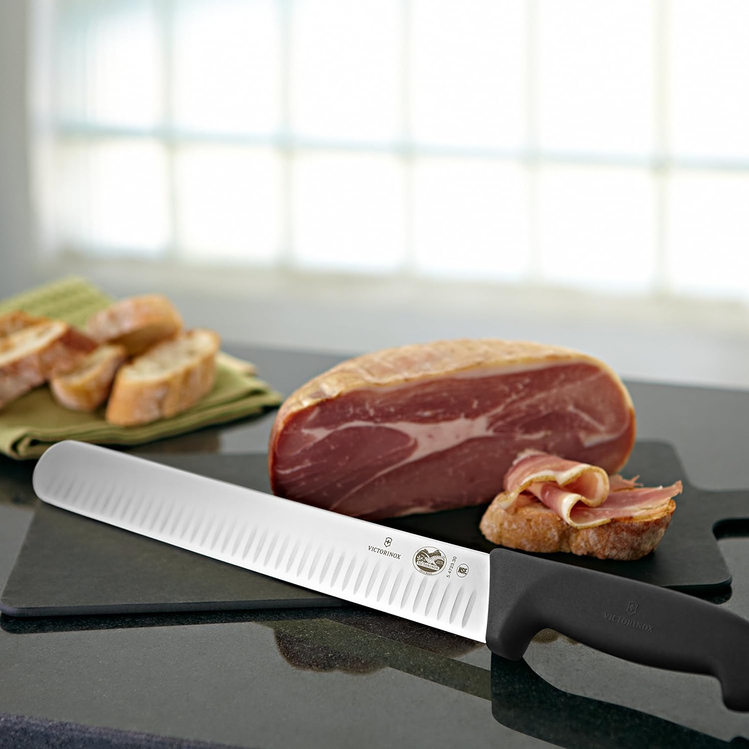 Victorinox Swiss Army Cutlery Fibrox Pro Slicing Knife, Granton Blade, 12-Inch