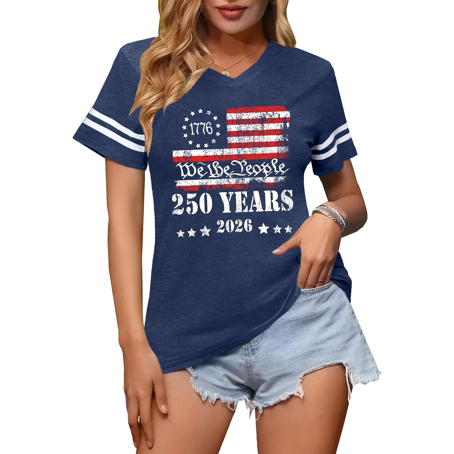 American Flag Shirts Women Patriotic Shirt 4th of July Tee Tops V-Neck Short Sleeve Summer T-Shirt
