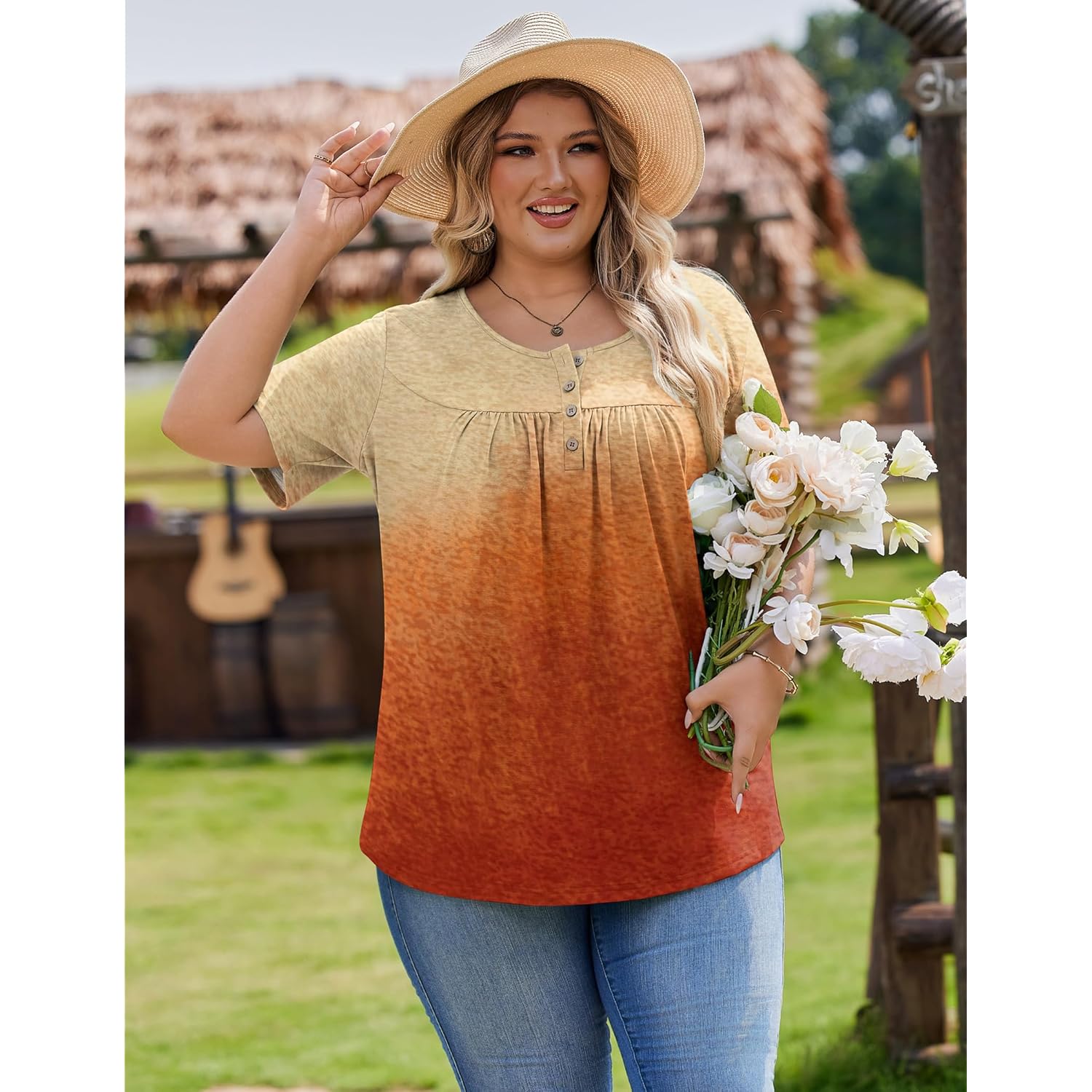 IN'VOLAND Plus Size Tops for Women Short Sleeve Shirts Dressy Casual Tunics to Wear with Leggings Beach Vacation Clothes