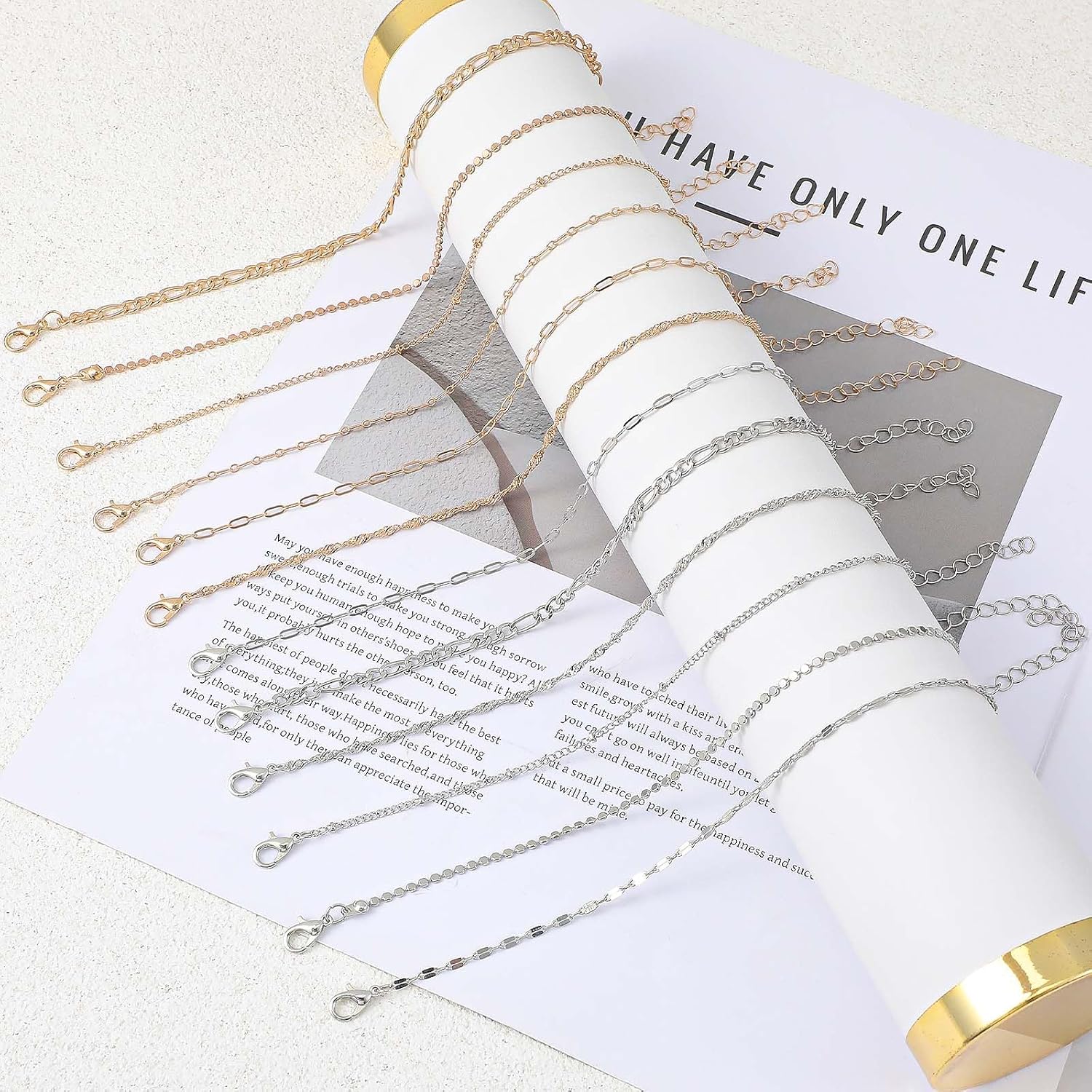 12pcs Gold/Silver Ankle Bracelets for Women Layered Waterproof 14k Cuban Link Chain Anklets Set Adjustable Dainty Summer Beach Gold Accessories Boho Bracelet Jewelry