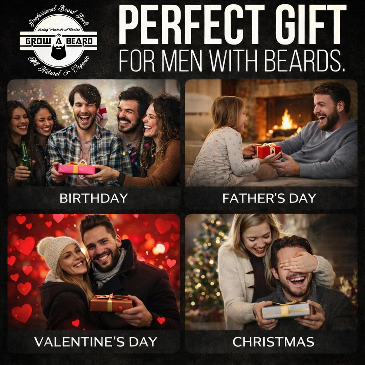 Beard Brush, Beard Comb, Beard Oil, & Beard Balm Grooming Kit for Men's Care, Travel Facial Hair Set for Growth, Styling, Shine & Softness, Great Gifts for Him, Fathers Day, Dad Gifts