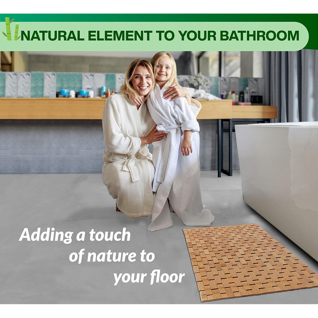 Bamboo Bath Mat - Foldable Wooden Bathmat, 24 X 16 Inches | Accessories For Bathroom Sauna Spa Tub Step And Floor - 24 X 16 X 0.4 Inches [Lxwxh] - Modern Farmhouse Decor Design