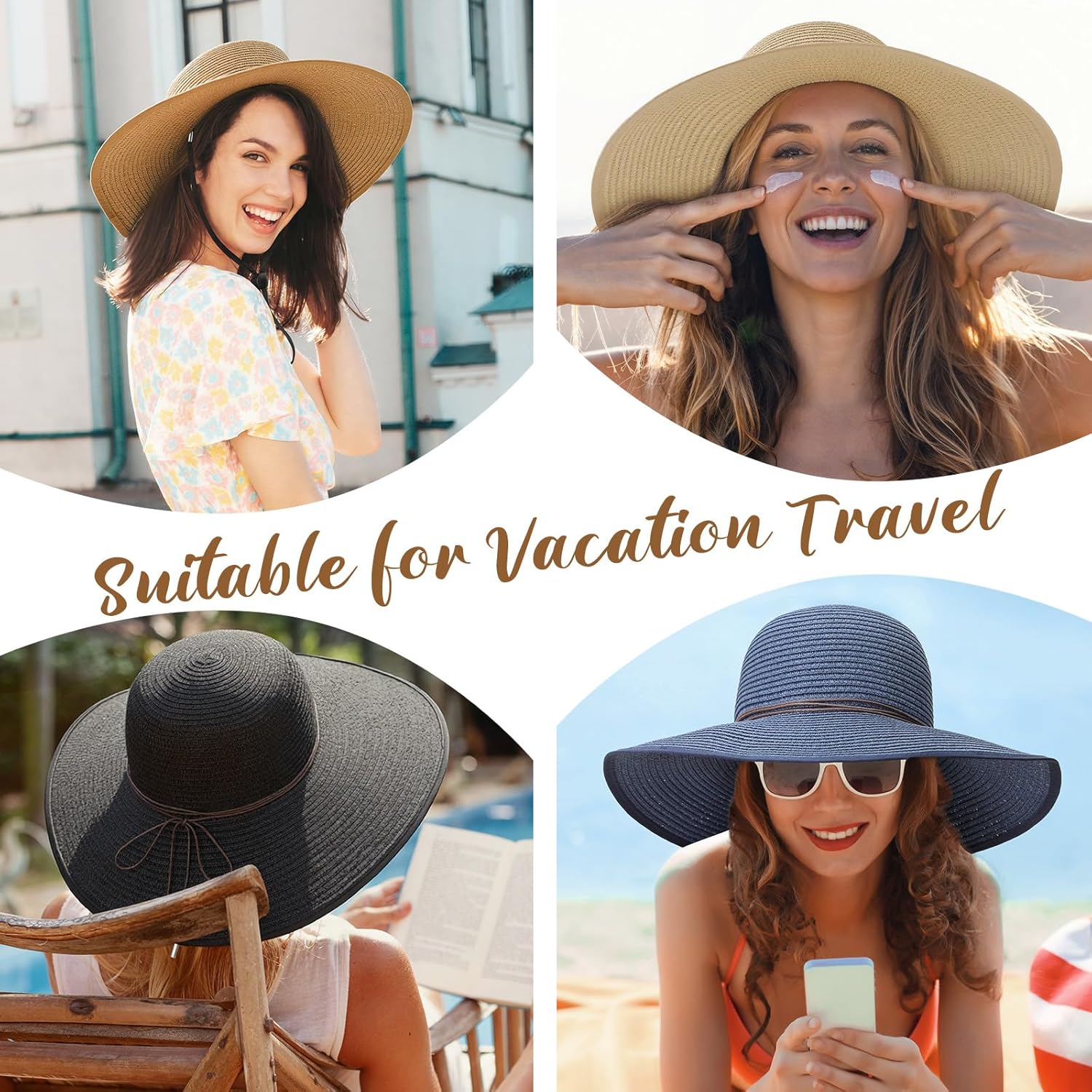 Sun Hats for Women, Straw Hats UPF 50+ Sun Protection, Wide Brim Womens Beach Hat for Summer Travel