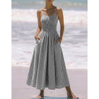 Relipop Women'S Summer Midi Dresses 2026 Casual Plaid Sleeveless Spaghetti Strap Smocked Tiered Beach Sundress & Pockets