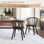Lue Bona Black Dining Chairs Set Of 4, Farmhouse Wood Dining Chairs With Semicircular Backrest, Spindle Dining Chair For Kitchen And Dining Room, 18 Inch
