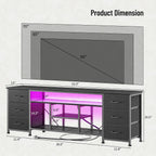 Furologee Led Tv Stand For 65, 70 Inch Tv, 63 Inch Entertainment Center With Power Outlets, 6 Fabric Drawers Dresser For Bedroom, Media Console With Open Shelves, Pu Leather Surface, Black