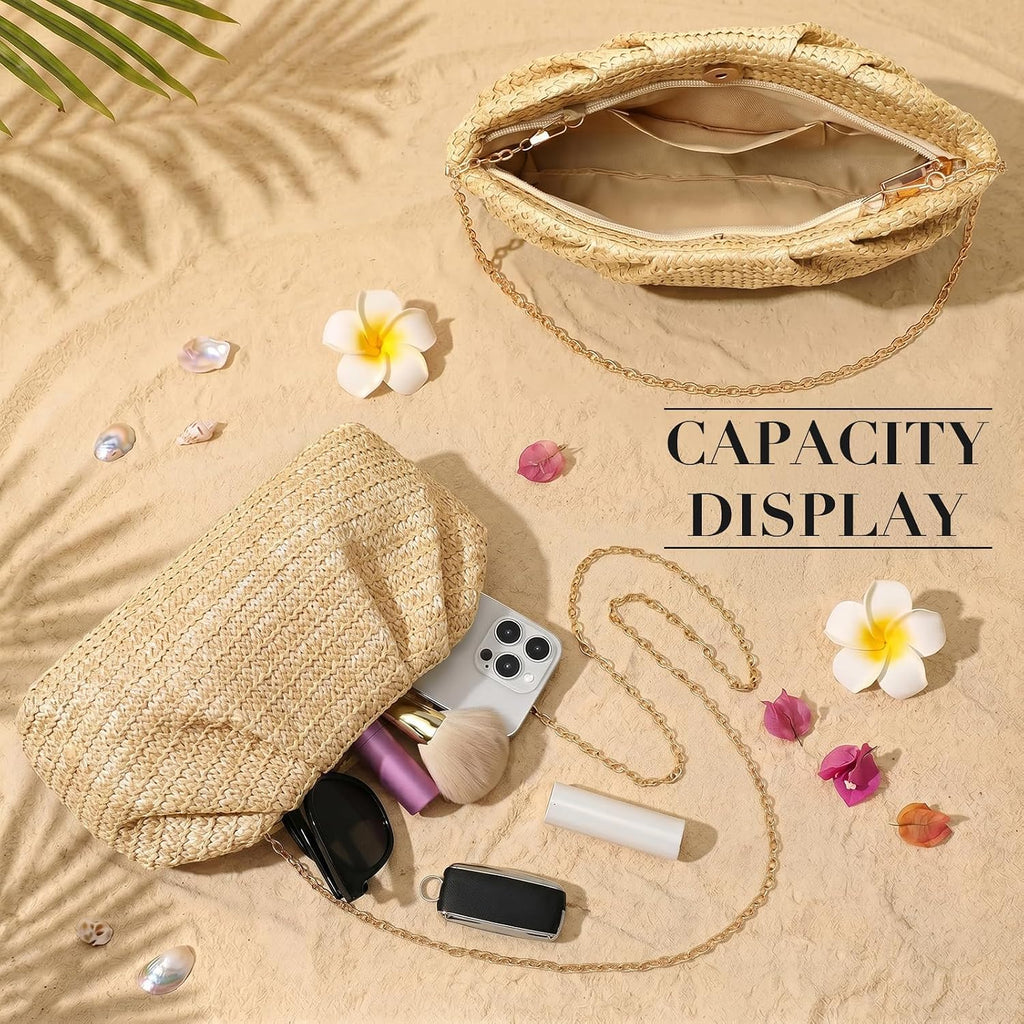 Straw Clutch Purses For Women Summer Beach Bag Woven Crossbody Bag Handbag Vacation Wicker Purse