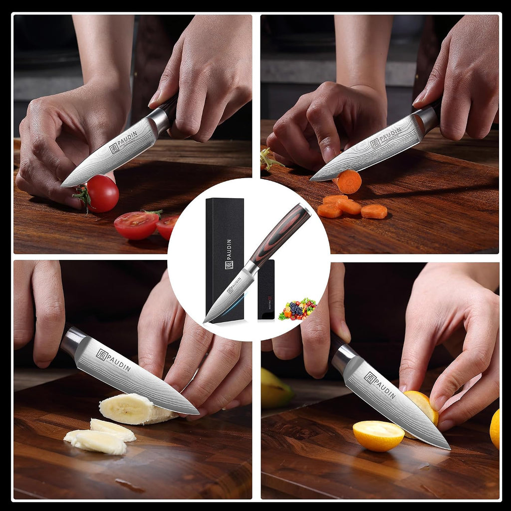 Paudin Paring Knife, 3.5 Inch Fruit Knife, High Carbon 5Cr15Mov Stainless Steel Forged Paring Knife, Ultra Sharp Small Kitchen Knife, Ergonomic Wooden Handle With Elegant Gift Box