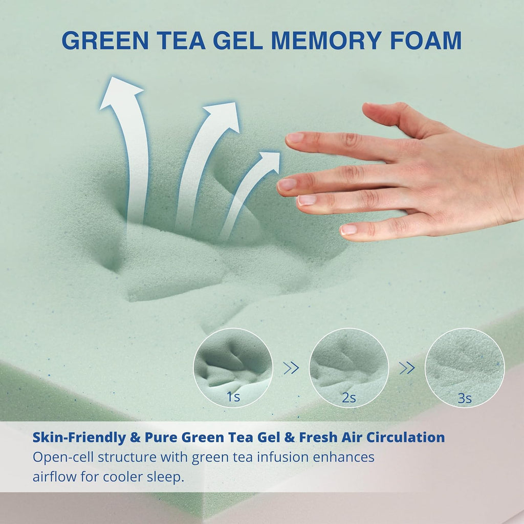 Gelsea Queen Mattress 10 Inch For Cool Sleep & Pressure Relief, Gel-Infused Green Tea Memory Foam, Medium Plush Support With Egg-Crate Design, Certipur-Us Certified, Fiberglass Free Bed In A Box