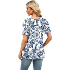 WIHOLL Womens Short Sleeve Square Neck Summer Tops Dressy Casual Blouses Trendy Clothes 2026 B - Blue Floral Print