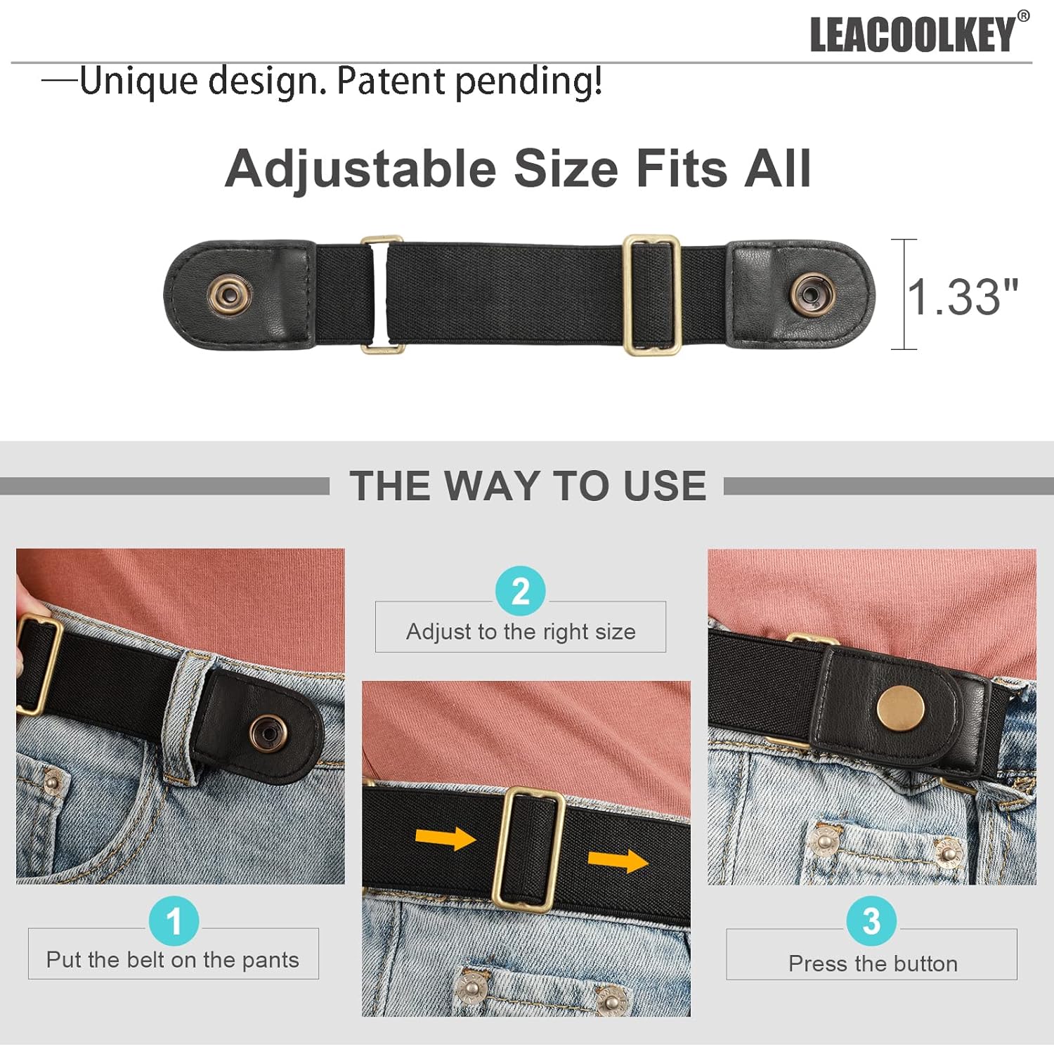 LEACOOLKEY No Buckle Stretch Belt for Women/Men—2 Pack Elastic Invisible Belt for Jeans