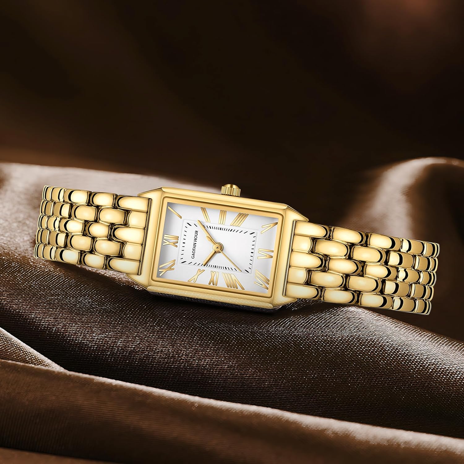Watches for Women with Vintage Rectangular Case,Gold Roman Dial,Stainless Steel Band,Adjustment Tool Included,Water Resistant