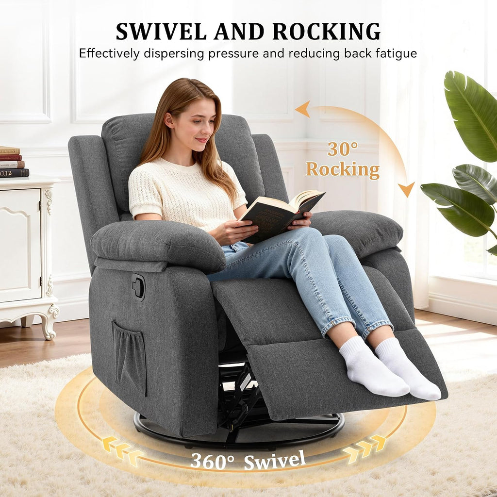 Korser Recliner Chair, 360 Swivel Rocker Chair For Adults, Small Rocking Recliner For Small Spaces, Upholstered Fabric Glider Recliner Nursery