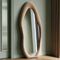 Full Length Mirror, 63" X 24" Wall Mirror, Flannel Wrapped Wooden Frame Floor Mirror, Irregular Wavy Mirror Hanging Or Leaning Against Wall For Cloakroom/Bedroom/Living Room, Milk Tea