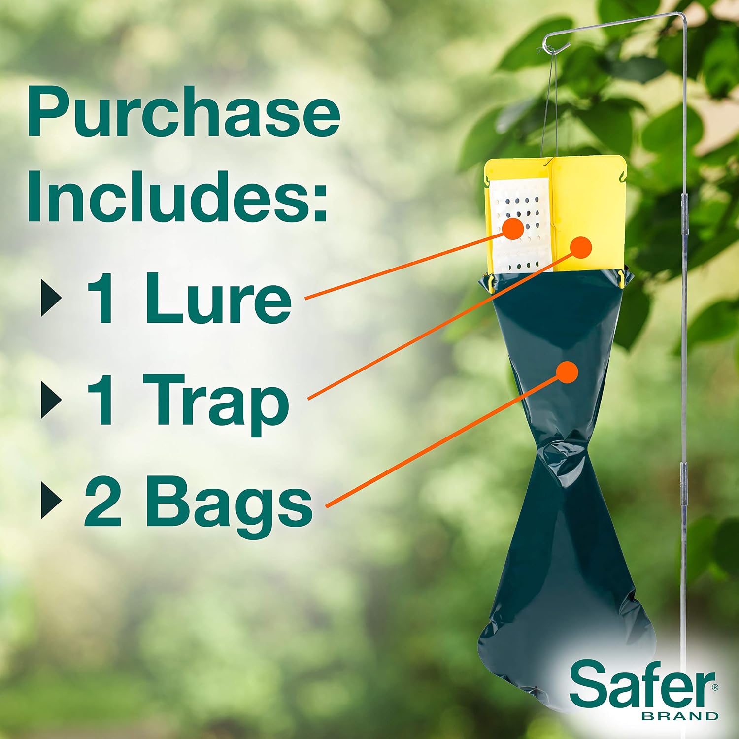 Safer Brand Japanese Beetle Trap With Attractant - 70102 - Includes 1 Trap, 1 Lure, And 2 Jumbo Bags - Japanese Beetle Traps Outdoor