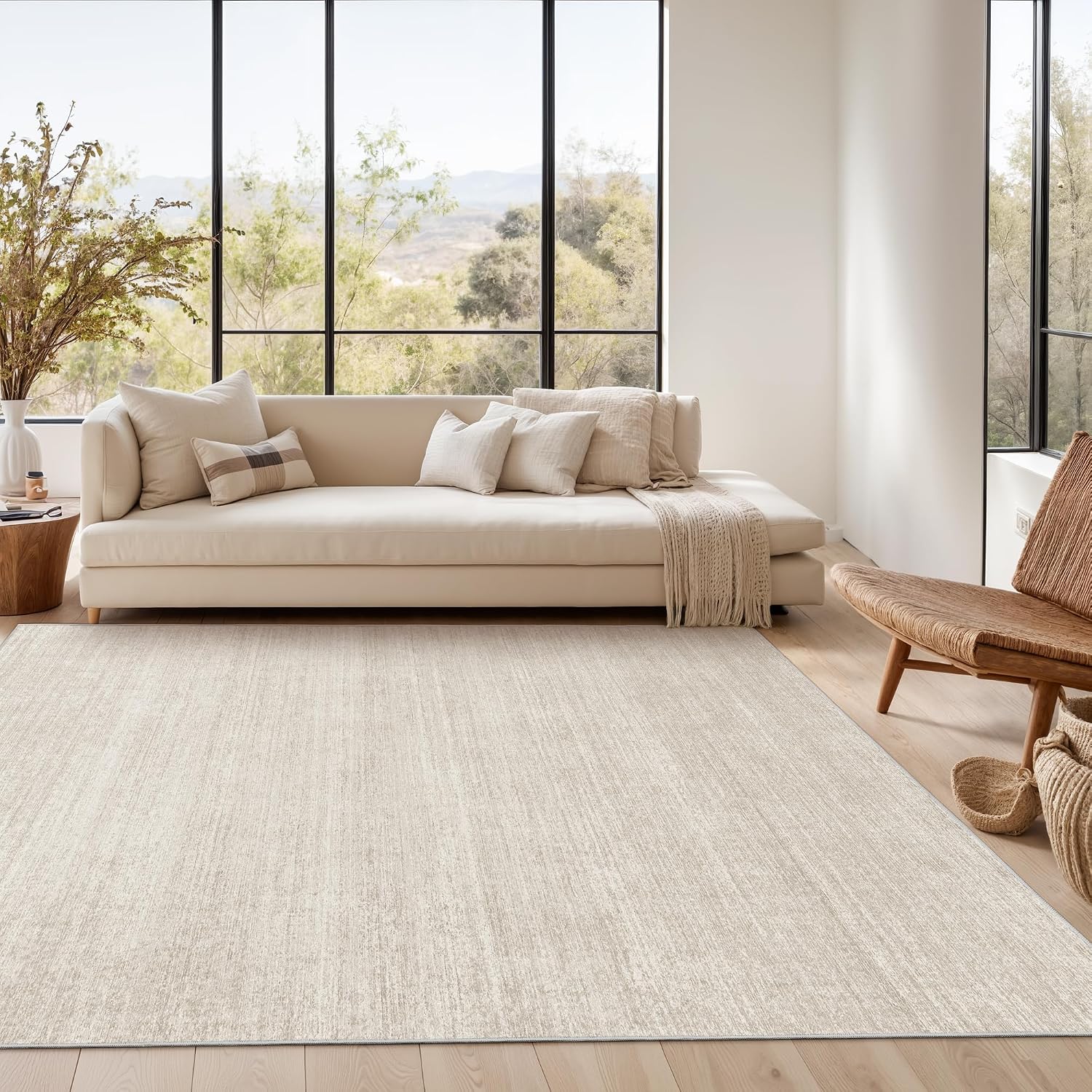Washable Rugs 5X7 - Stain Resistant 5X7 Area Rugs For Living Room, Non Slip Backing Printed Rugs For Bedroom, Folable Machine Washable Area Rug (5'X7', Beige)
