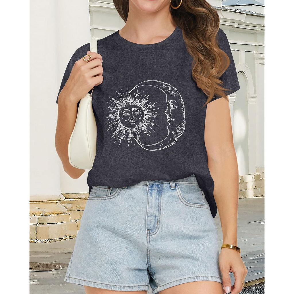 T Shirts for Women Summer Short Sleeve Crewneck Casual Cute Graphic Basic Tees Tops 2026 A Deep Grey Moon