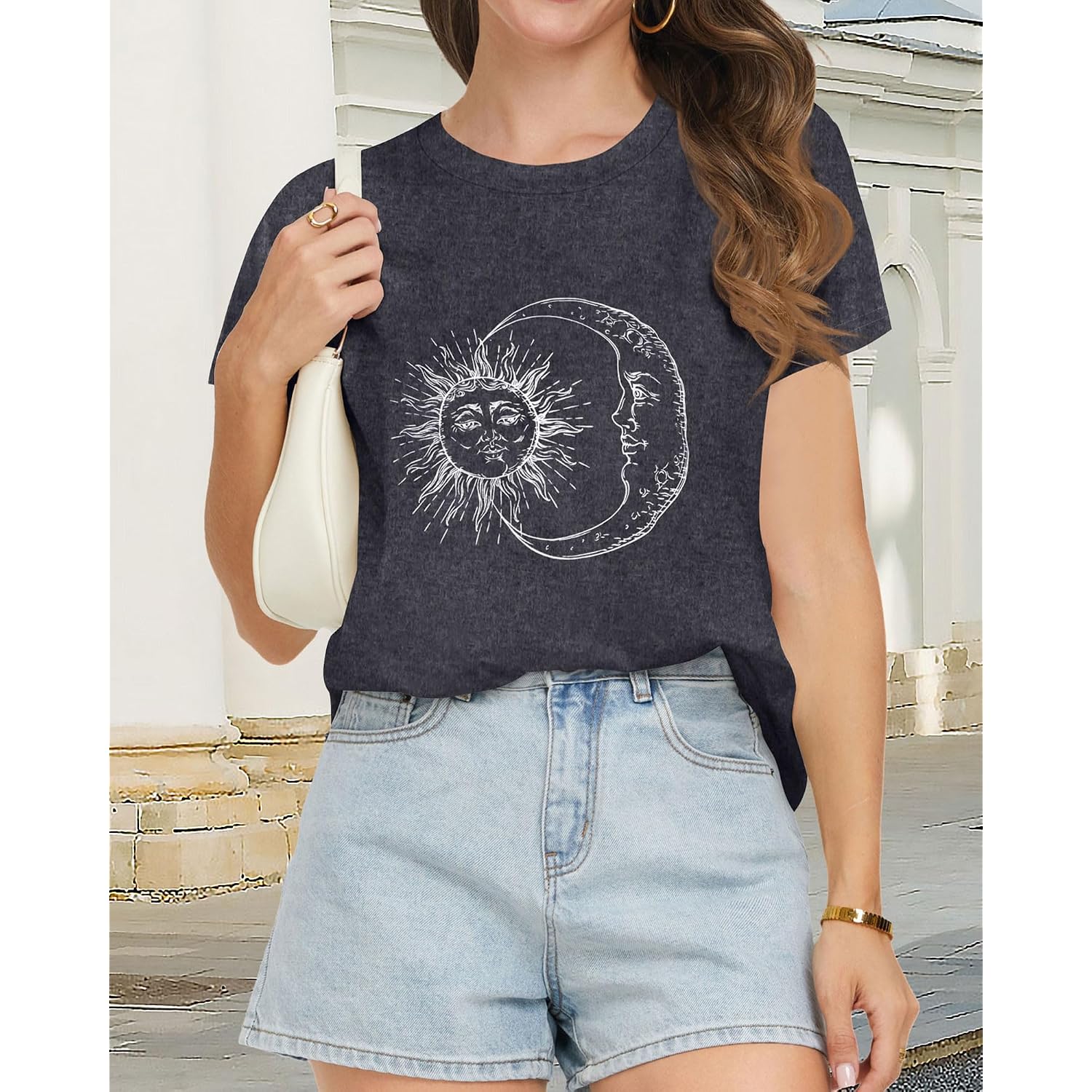 T Shirts for Women Summer Short Sleeve Crewneck Casual Cute Graphic Basic Tees Tops 2026 A Deep Grey Moon