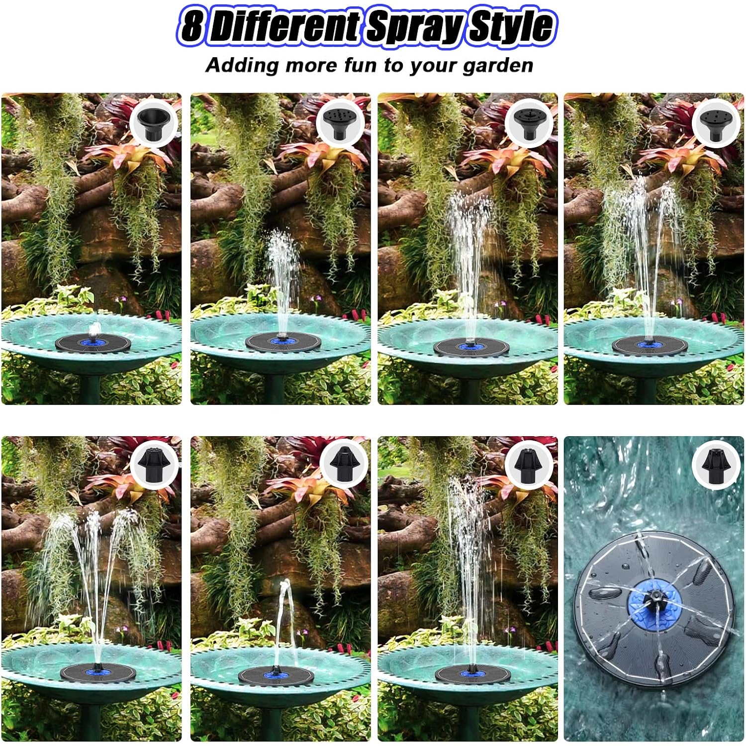 Szmp Solar Fountain Upgrade, 3.5W Solar Powered Bird Bath Fountains With Flower, Outdoor Water Feature Solar Pump With 7-In-1 Nozzles, 4 Fixed Pipes For Humingbirds, Garden, Pool, Pond, And Fish Tank