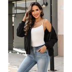 Hotouch Women Casual Jacket Lightweight Long Sleeve Zip Up Coat Trendy Work Clothes With Pockets