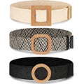 Syhood 3 Pieces Straw Woven Elastic Waist Belt for Women Bohemian Dress Braided Belt