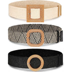 Syhood 3 Pieces Straw Woven Elastic Waist Belt for Women Bohemian Dress Braided Belt