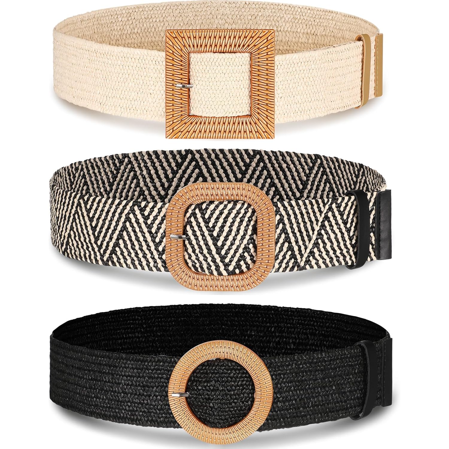 Syhood 3 Pieces Straw Woven Elastic Waist Belt for Women Bohemian Dress Braided Belt