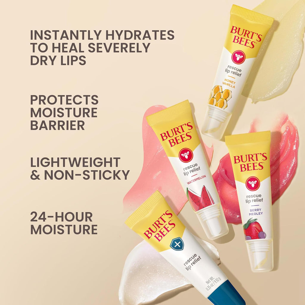 Burt'S Bees Rescue Lip Relief, Honey Vanilla, Hydrating Lip Balm For Dry Cracked Lips, With Responsbily Sourced Beeswax And Shea Butter, 100 Percent Natural Origin, One 0.35 Oz. Squeeze Tube