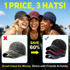 Womens Vintage Washed Distressed Baseball-Cap with Ponytail Hole Sport Golf Hat Black+green+khaki