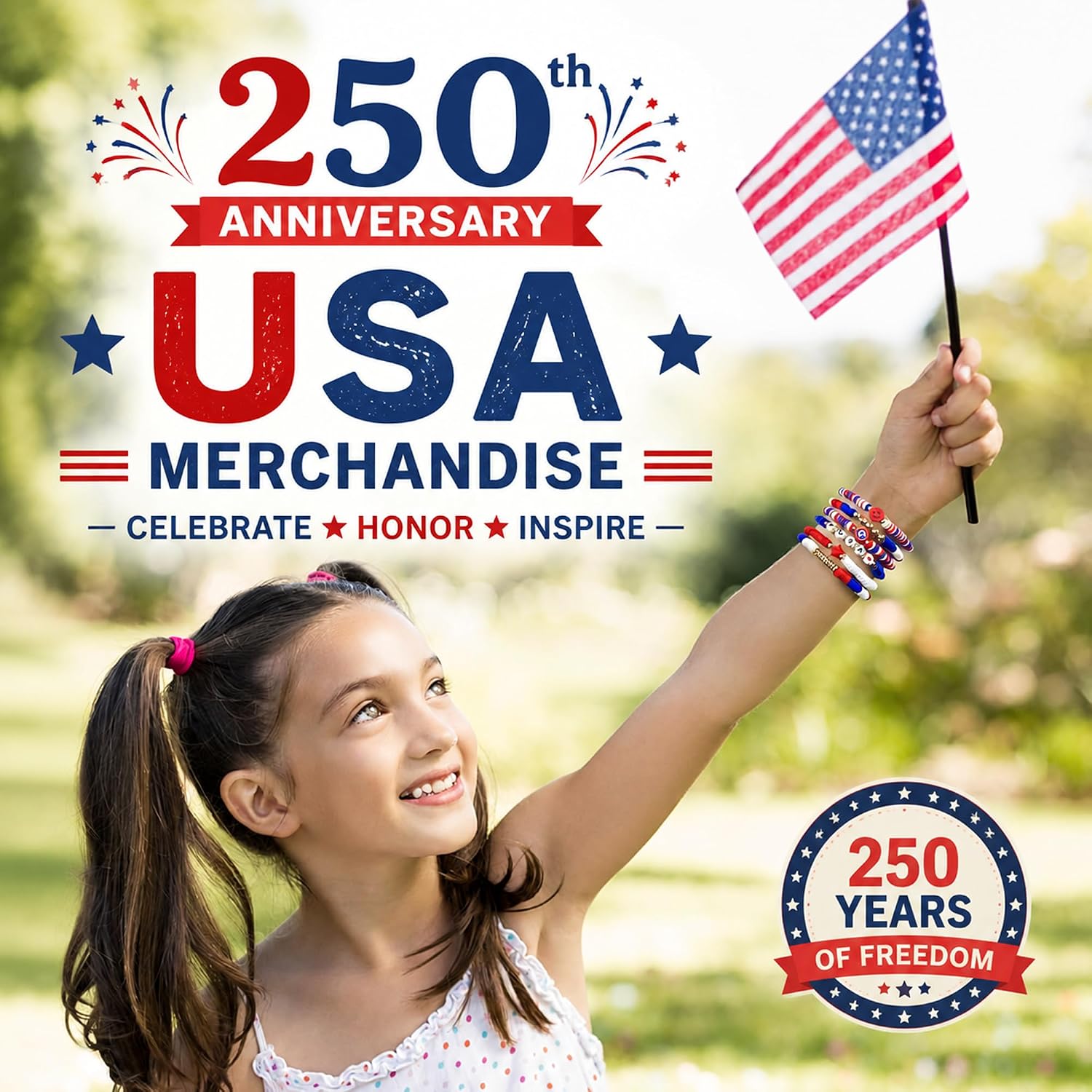 OHOME 4th of July Outfits for Women - 6 Pack Patriotic Bracelets | Fourth of July Decorations Accessories Shirts for Memorial Day Decorations - 250 Anniversary America Merchandise USA for Women