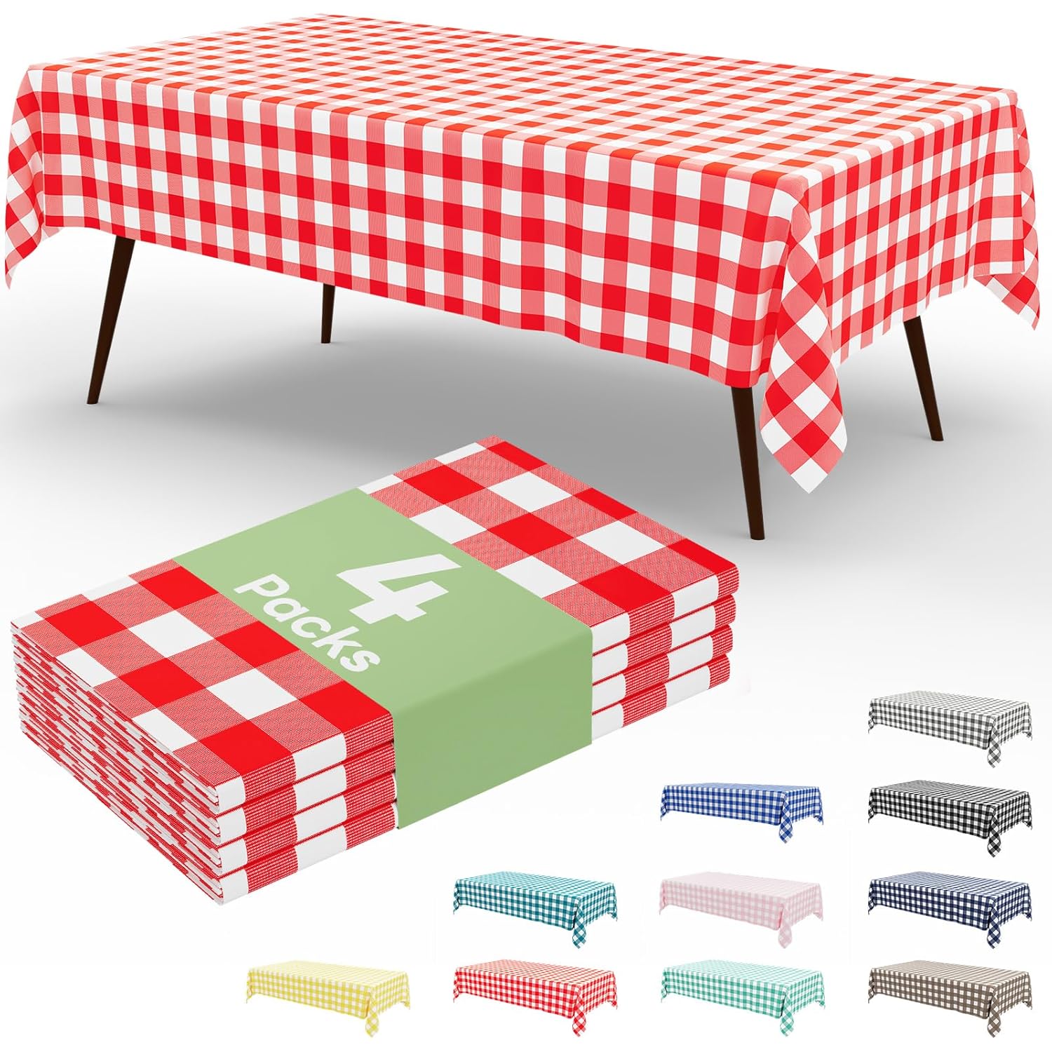 misaya 4 Packs Buffalo Disposable Table Cloth, 54 x 108 Inch Waterproof Plastic Tablecloth, Rectangle Red and White Checkered Table Covers for Picnic, Birthday, Party