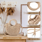 Straw Purses For Women Semi Circle Rattan Straw Purses Bulk With Handles For Women Wedding Guests Bridesmaid Gifts