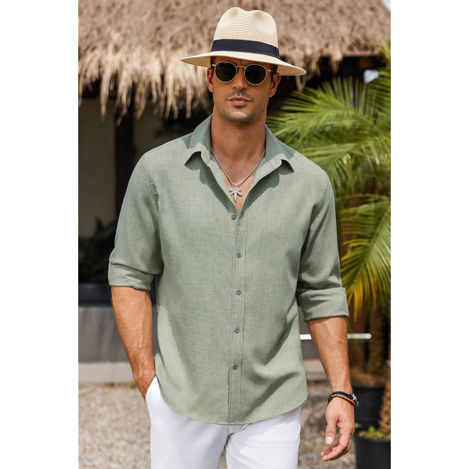 Coofandy Mens Button Down Shirt Long Sleeve Untucked Shirts Summer Casual Dress Shirts