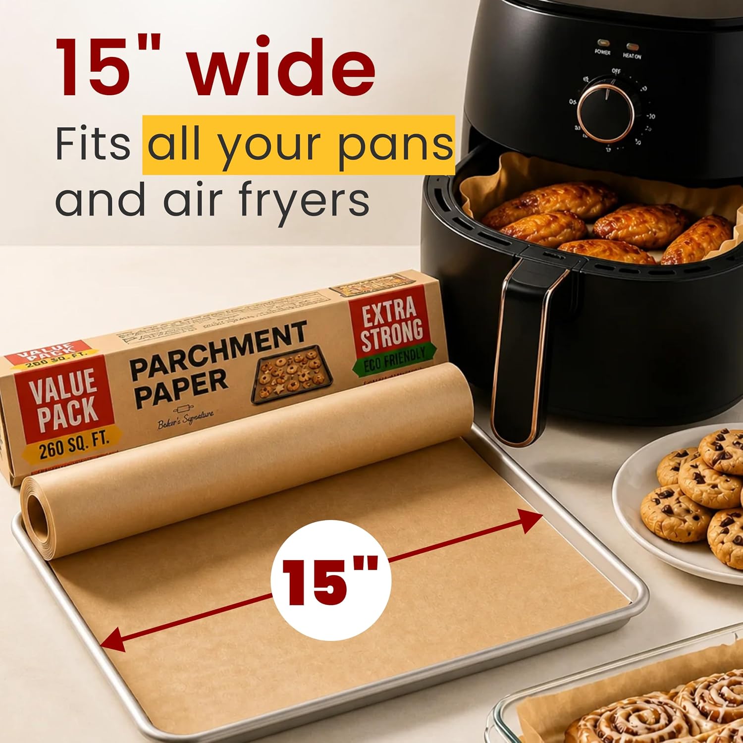 15" X 210 Ft 260 Sq.Ft Unbleached Parchment Paper For Baking – Non-Stick Brown Parchment Paper Roll With Cutter, Oven-Safe To 450°F For Cooking, Grilling, Steaming, Air Fryer By Baker'S Signature