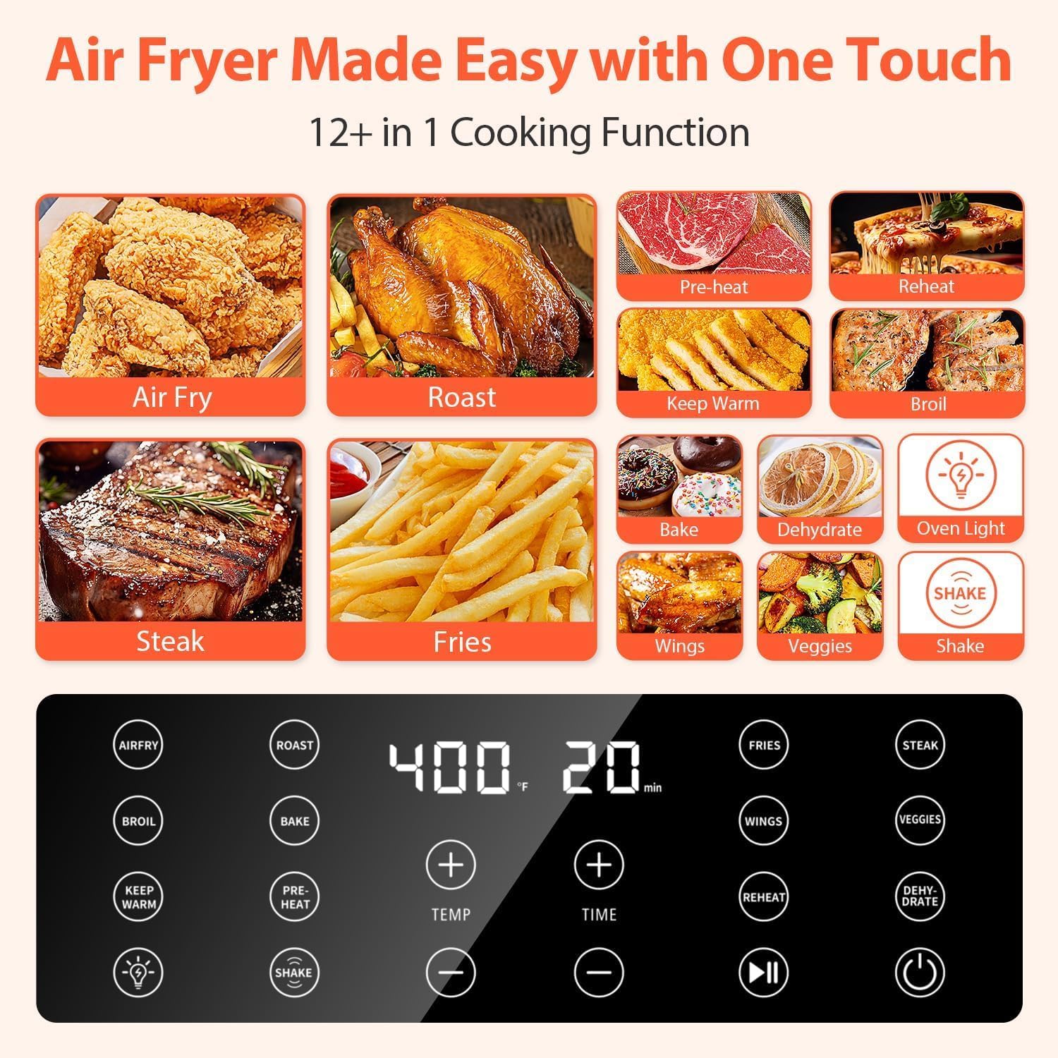 Beelicious Large Airfryer, 12-In-1 Digital Airfryer With Window, Dishwasher Safe, 5.8Qt, 40+ Recipes, Flavor-Lock Tech, Shake Reminder, Compact, Quiet, Nonstick Air Fryers. Black