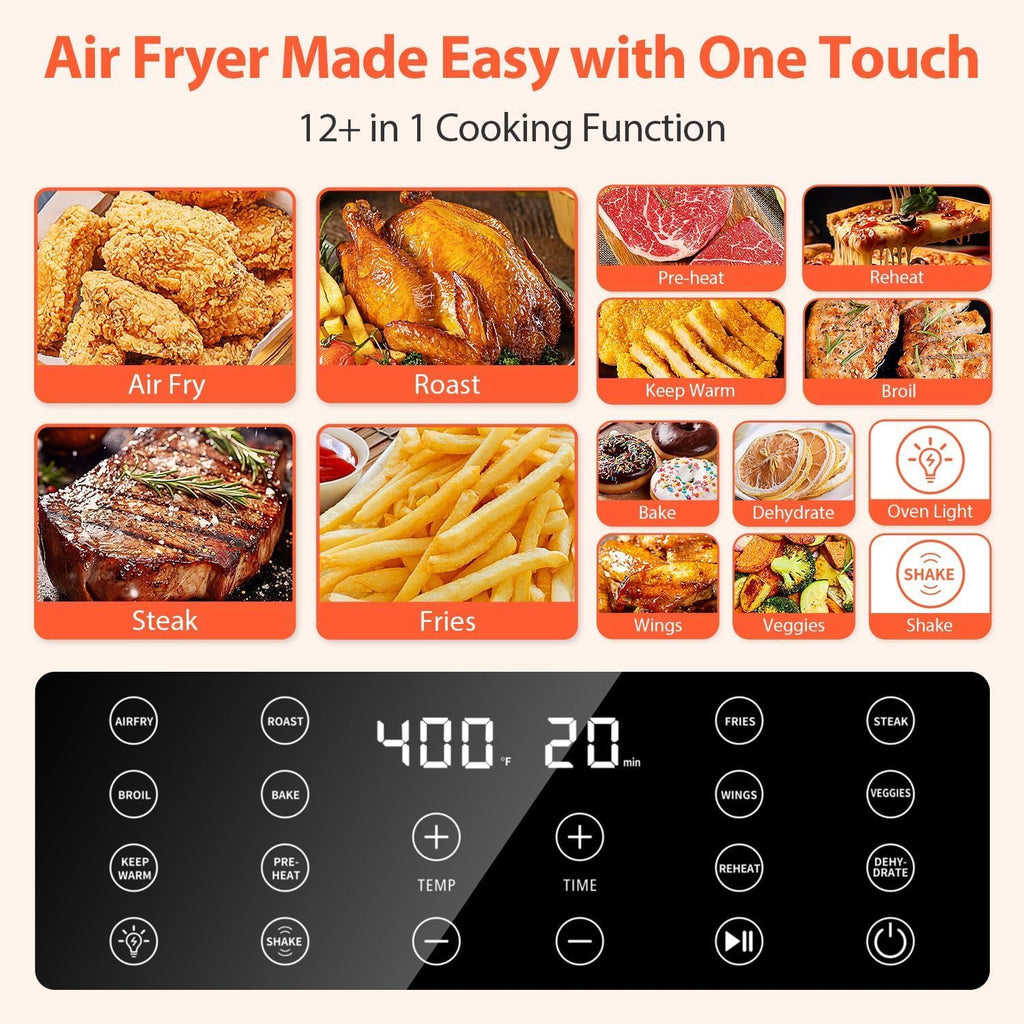 Beelicious Large Airfryer, 12-In-1 Digital Airfryer With Window, Dishwasher Safe, 5.8Qt, 40+ Recipes, Flavor-Lock Tech, Shake Reminder, Compact, Quiet, Nonstick Air Fryers. Black