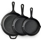 EWFEN Cast Iron Skillet 3-Piece Set, Heavy-Duty Professional Restaurant Chef Quality Pre-Seasoned Pan Cookware Set, 6", 8", 10" Pans For Frying, Saute, Cooking, Use Indoor/Outdoor, Oven, Grill