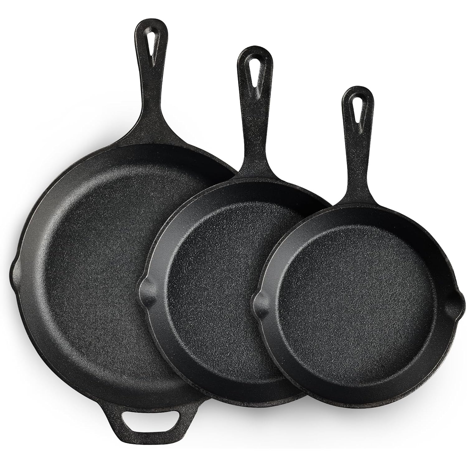 EWFEN Cast Iron Skillet 3-Piece Set, Heavy-Duty Professional Restaurant Chef Quality Pre-Seasoned Pan Cookware Set, 6", 8", 10" Pans For Frying, Saute, Cooking, Use Indoor/Outdoor, Oven, Grill