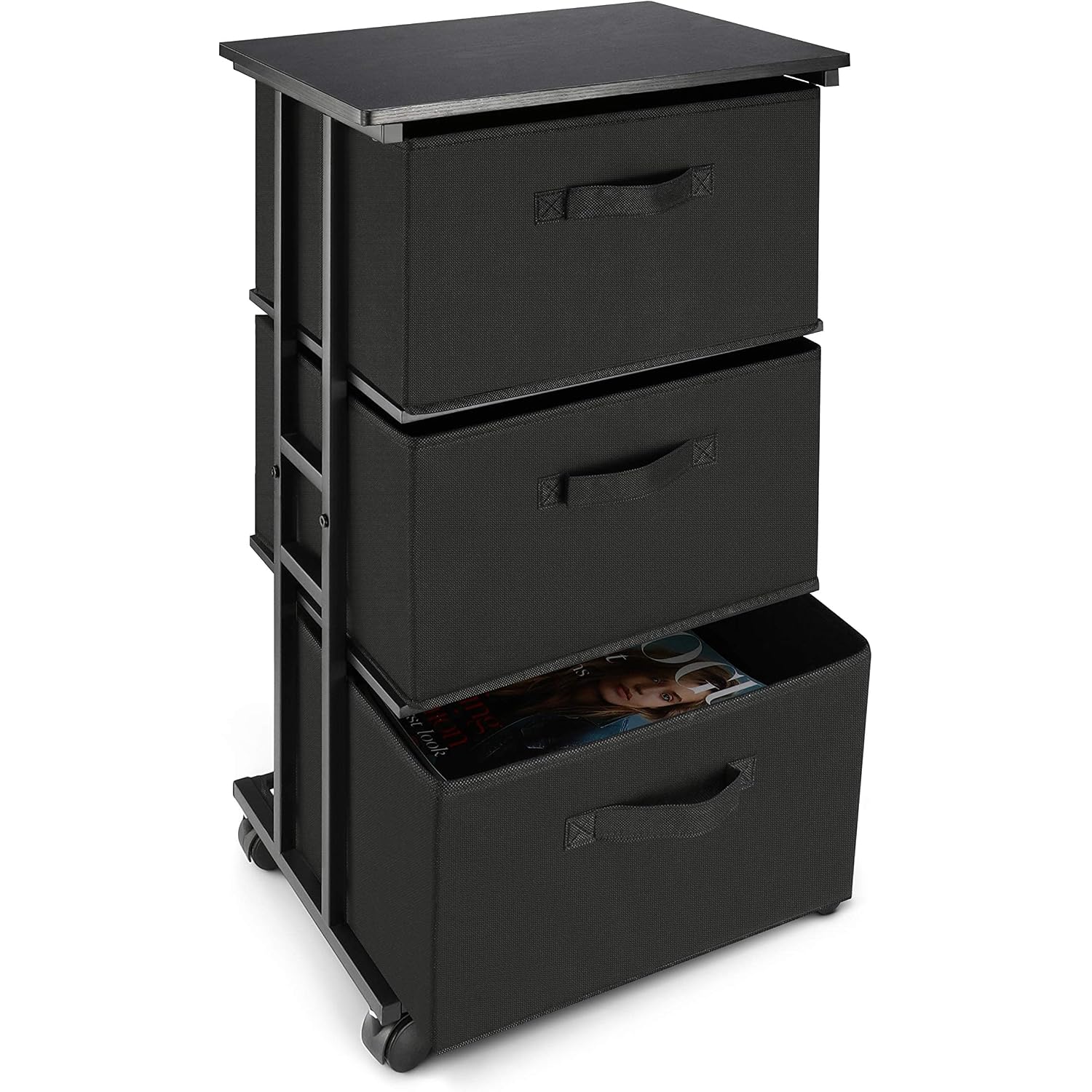 Dresser Storage With 3 Drawers, Fabric Dresser Tower, Vertical Storage Unit For Bedroom, Closet, Office, Black